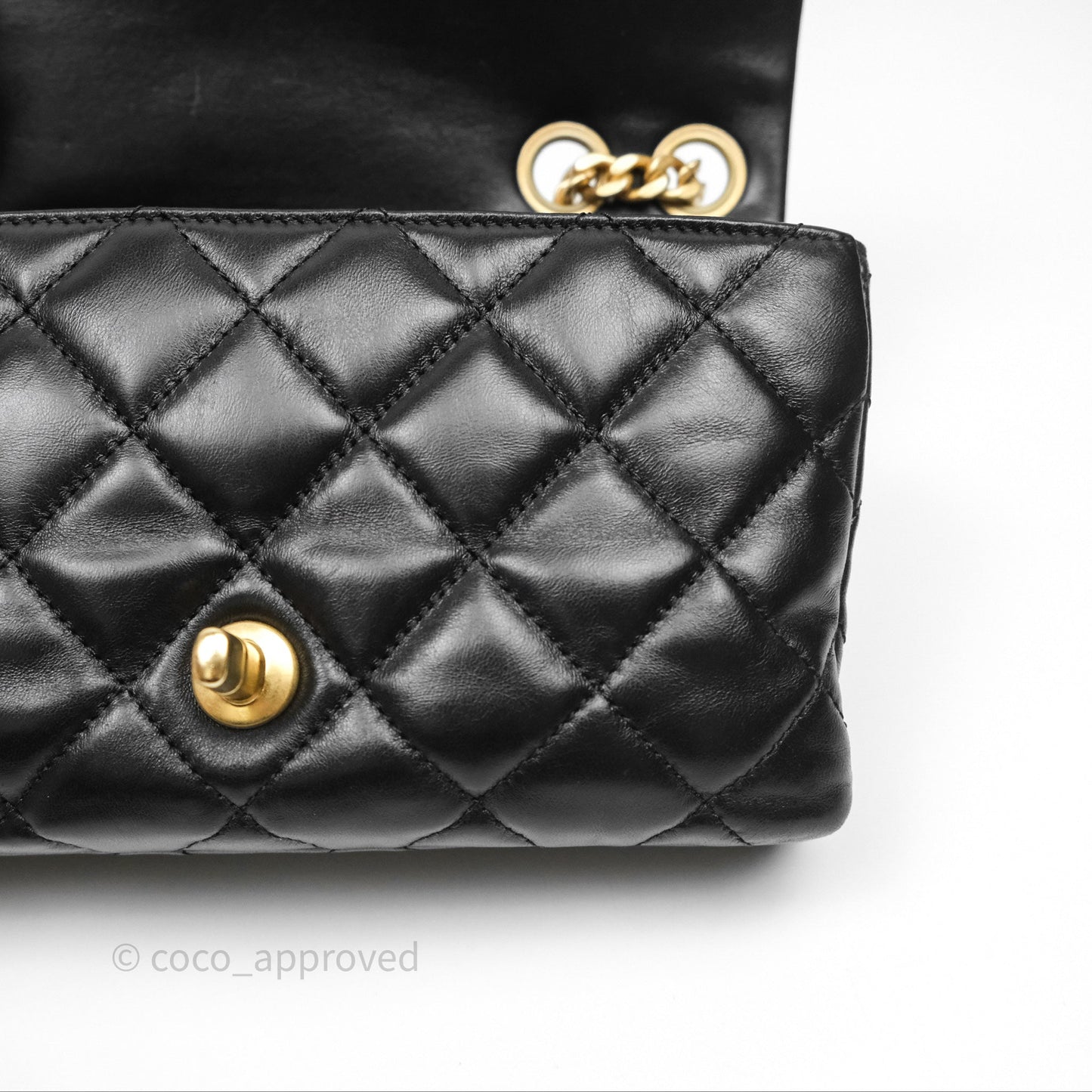 Chanel Small All Slide Adjustable Chain Flap Bag Black Lambskin Aged Gold Hardware 22K