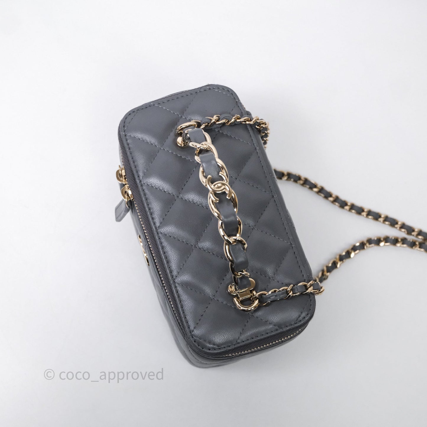 Chanel Vanity Rectangular Top Handle Grey Lambskin Gold Hardware