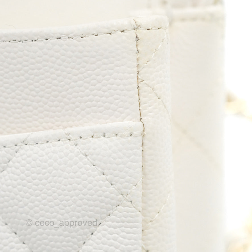 Chanel Small Classic Quilted Flap White Caviar Gold Hardware