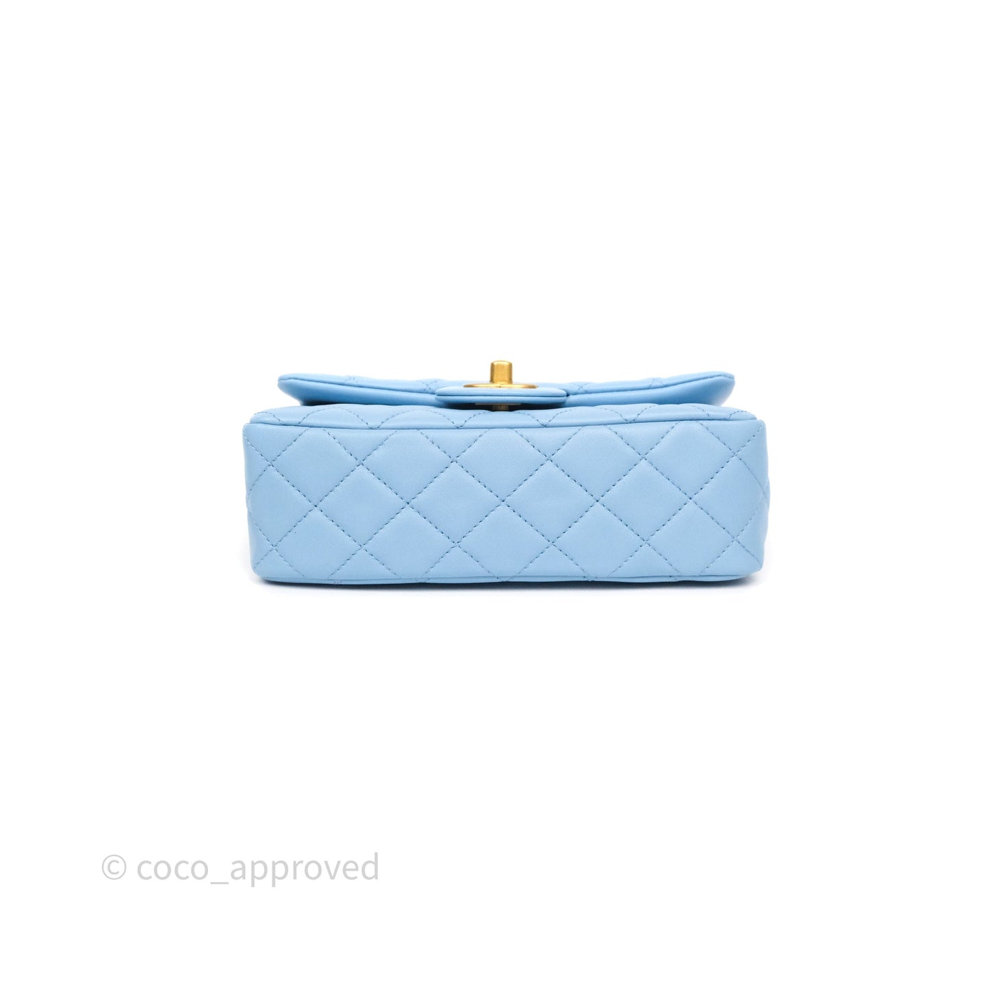 Chanel Mini Rectangular Pearl Crush Quilted Sky Blue Lambskin Aged Gold Hardware