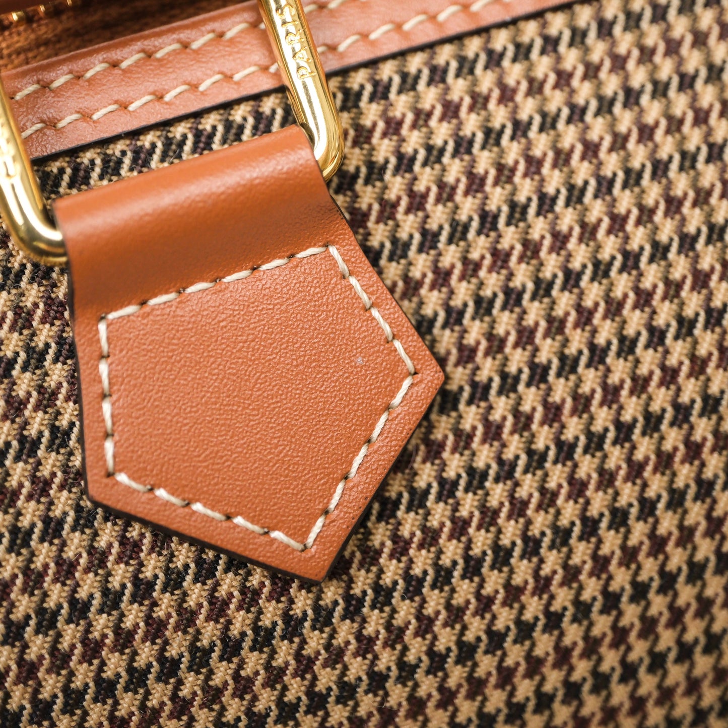 Celine Small Brown Houndstooth Boston Cuir Triomphe Tan Smooth Calfskin Bag