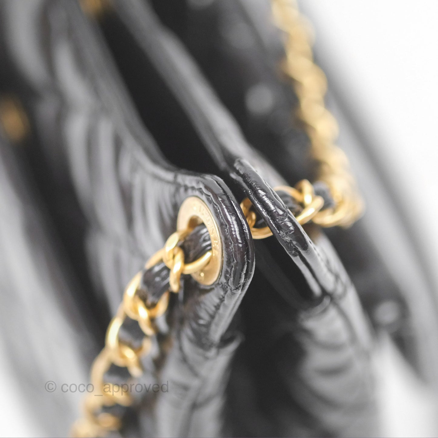 Chanel Medium Quilted Wavy CC Hobo Black Patent Aged Gold Hardware