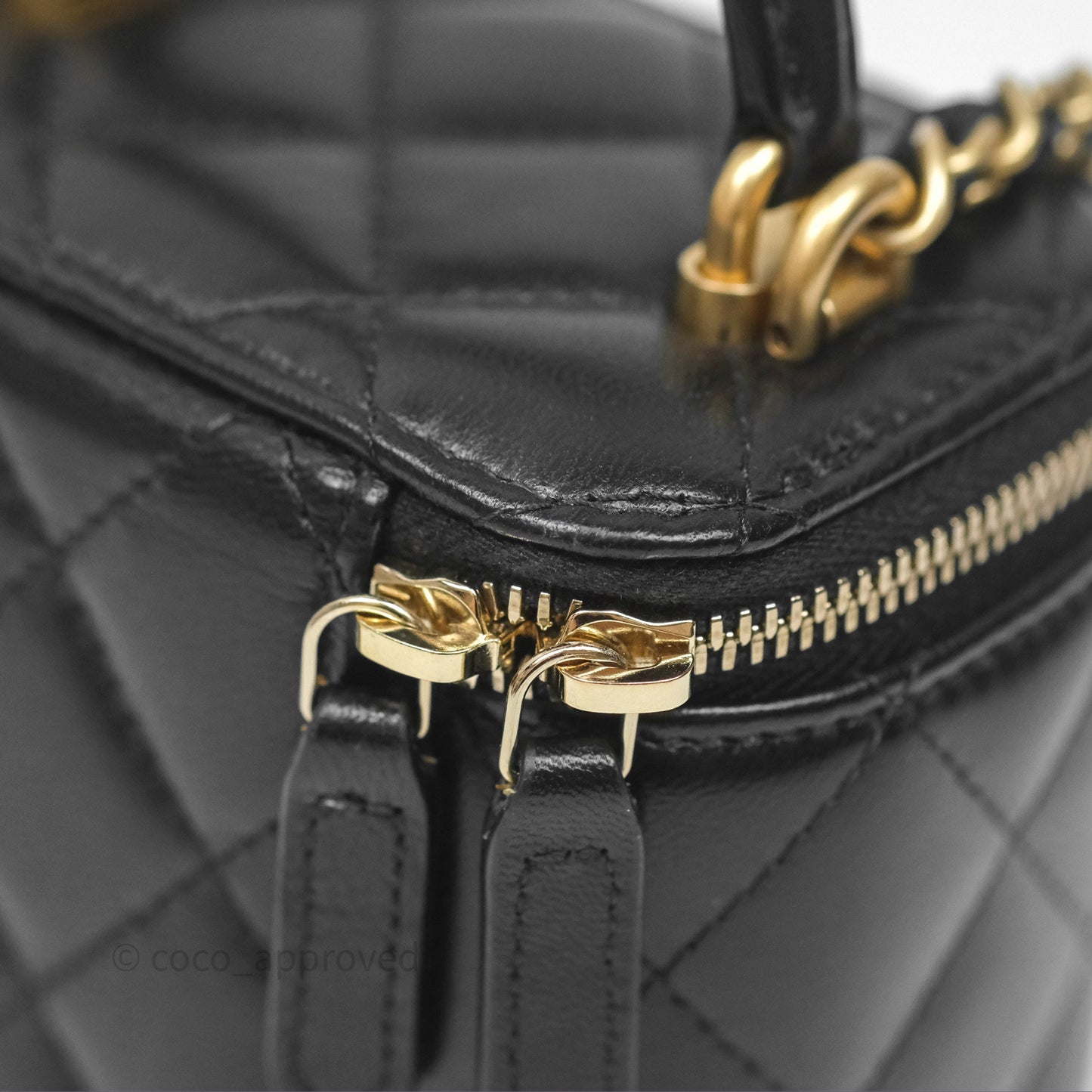 Chanel Mini Top Handle Vanity With Chain Black Lambskin Gold Hardware