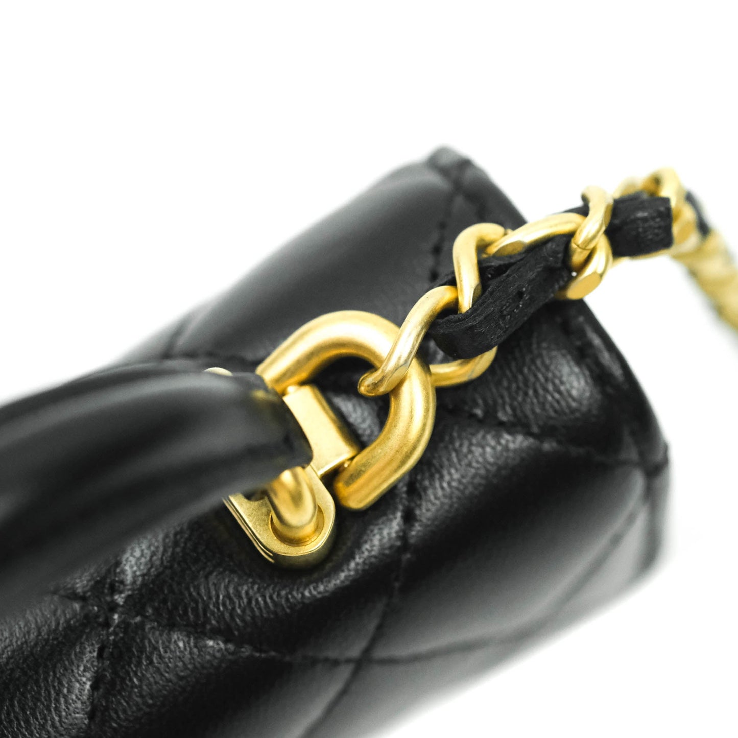 Chanel Mini Handle Flap Coin Purse With Chain Black Lambskin Gold Hardware