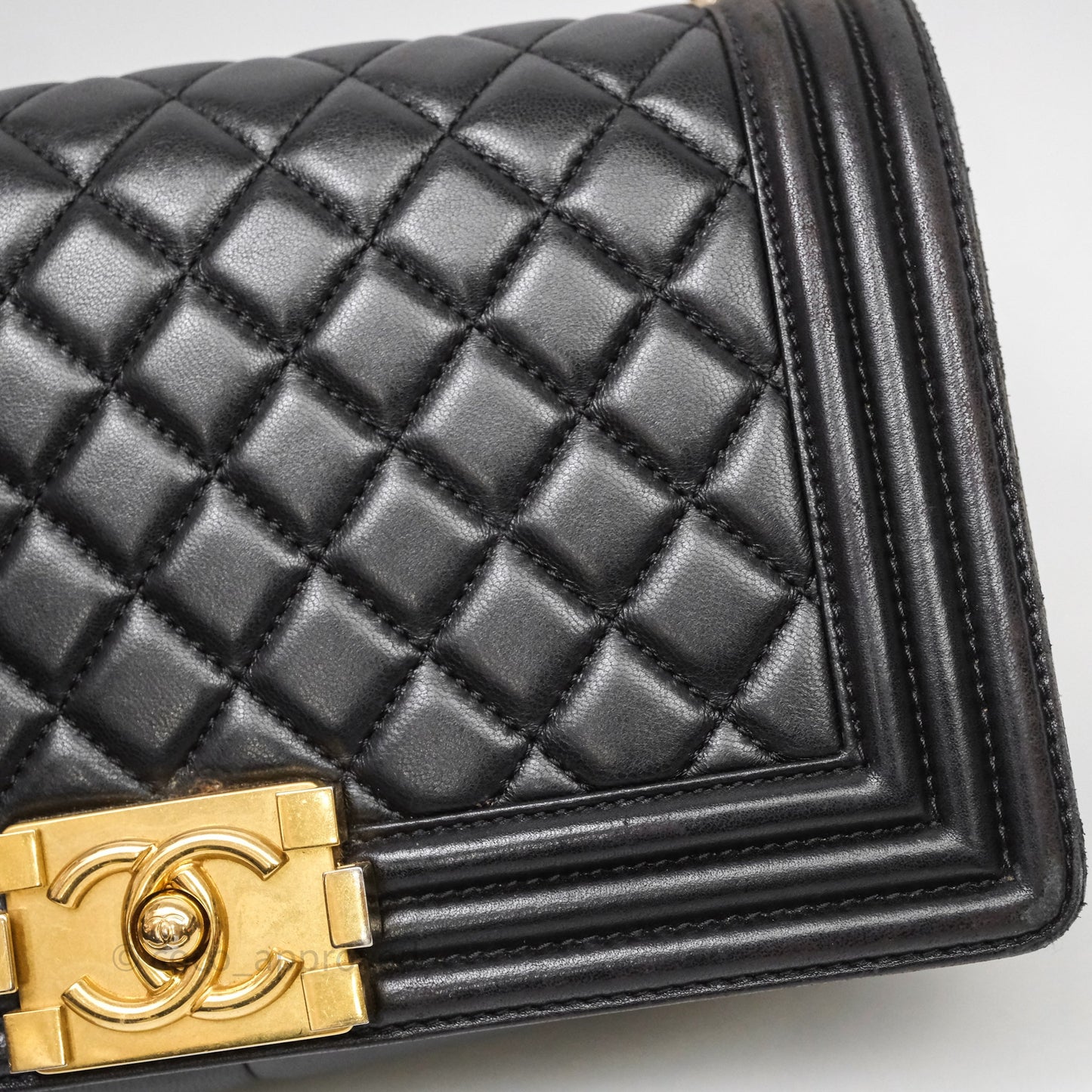 Chanel Medium Boy Quilted Black Lambskin Aged Gold Hardware