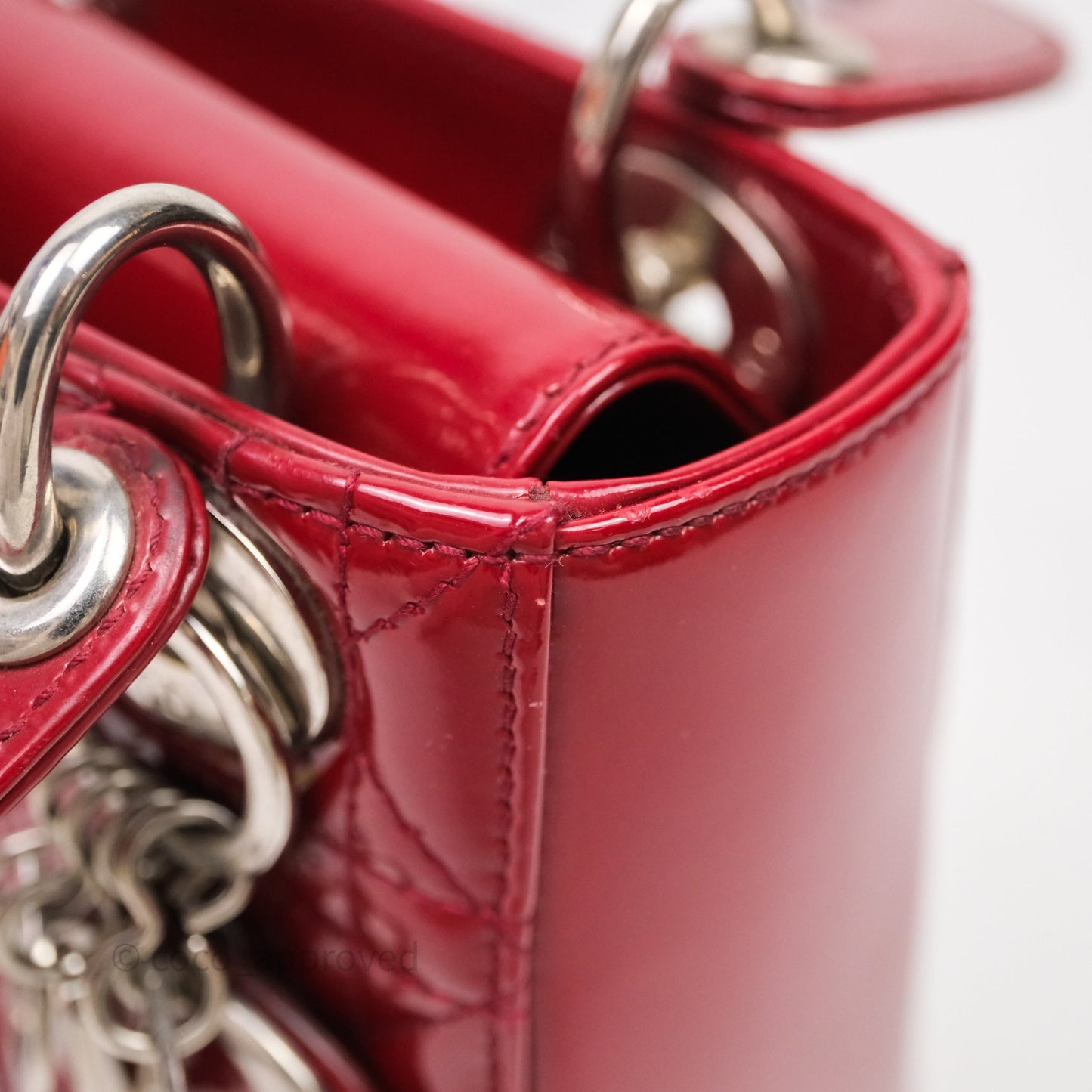 Christian Dior Mini Lady Dior Red Patent Cannage Silver Hardware