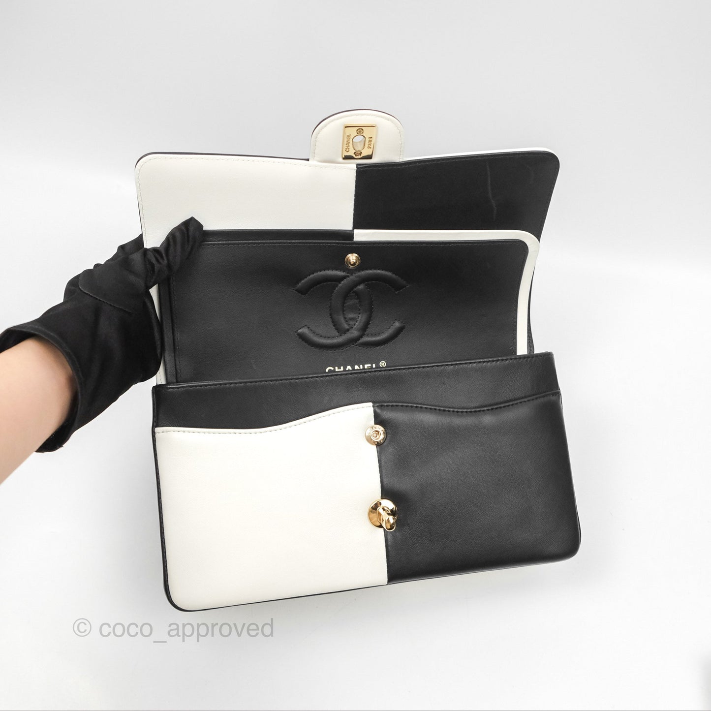 Chanel Medium Flap Black & White Lambskin Gold Hardware