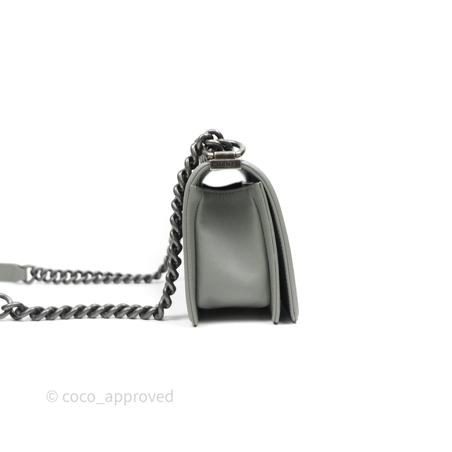 Chanel Small Boy Quilted Bag Grey Lizard Calfskin Ruthenium Hardware