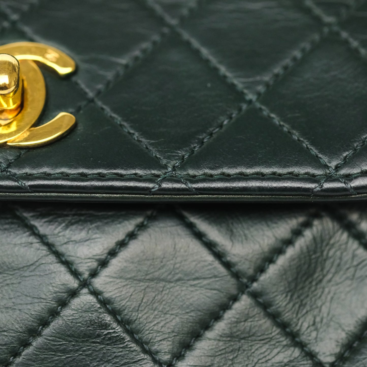 Chanel Vintage Mini Flap Bag Dark Green Lambskin Gold Hardware