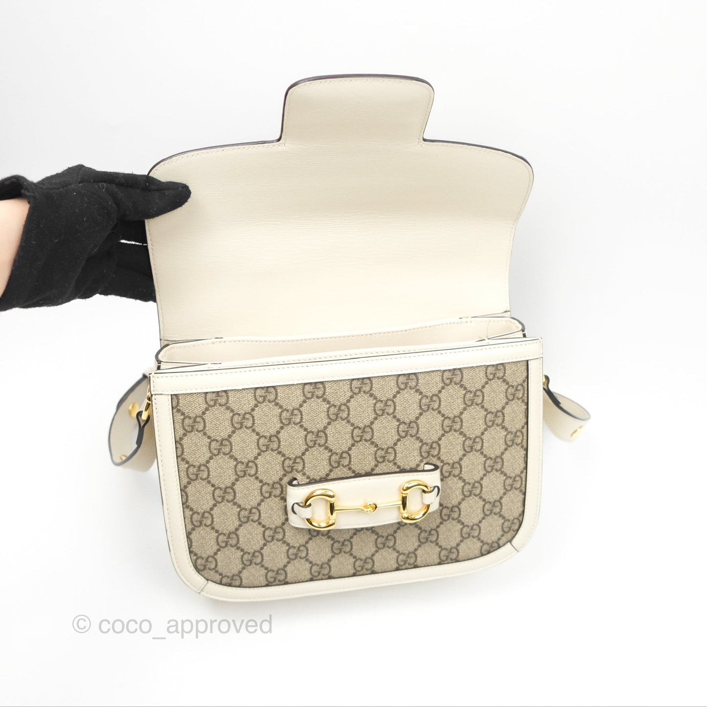 Gucci Horsebit 1955 GG Supreme Canvas White Shoulder Bag Gold Hardware