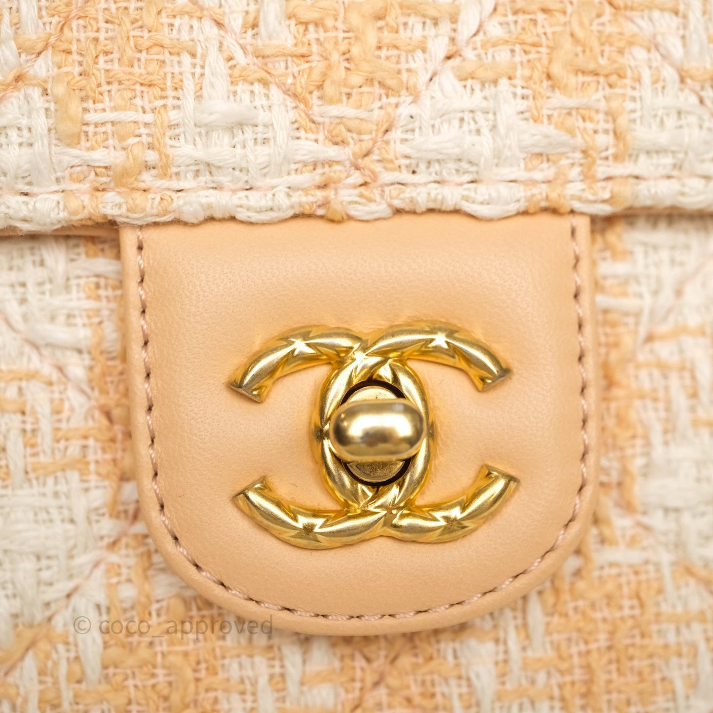 Chanel Vanity Case with Top Handle Orange Apricot Tweed Aged Gold Hardware