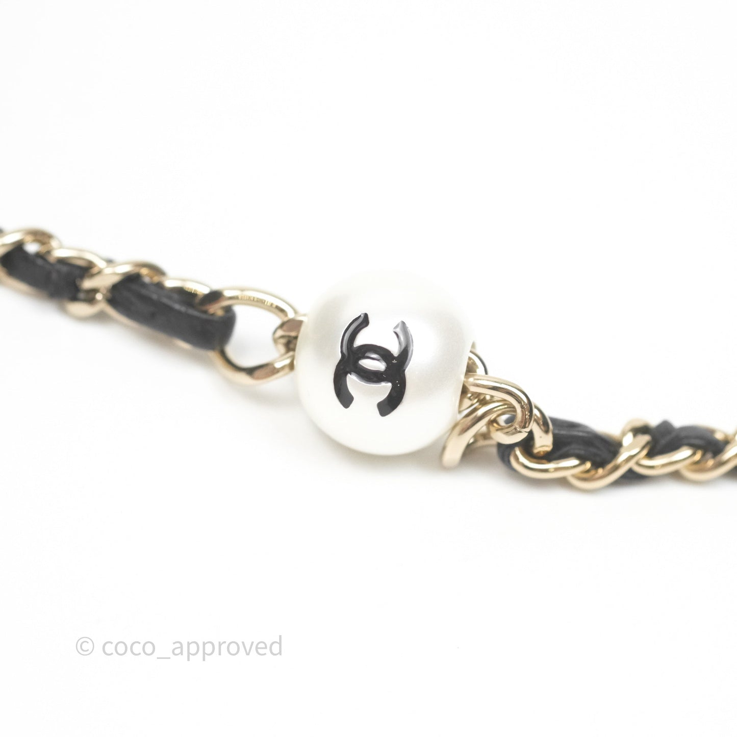 Chanel Logo Pearl Chain Flap Bag Black Lambskin Gold Hardware