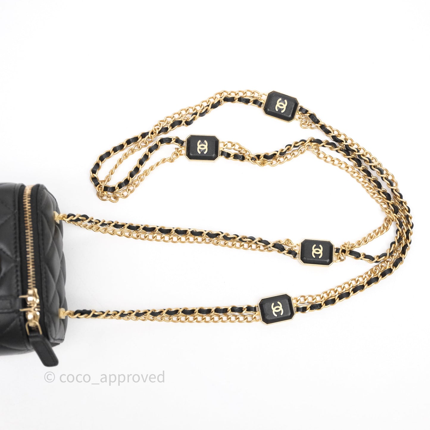 Chanel Mini Vanity With Double Chain Black Lambskin Aged Gold Hardware