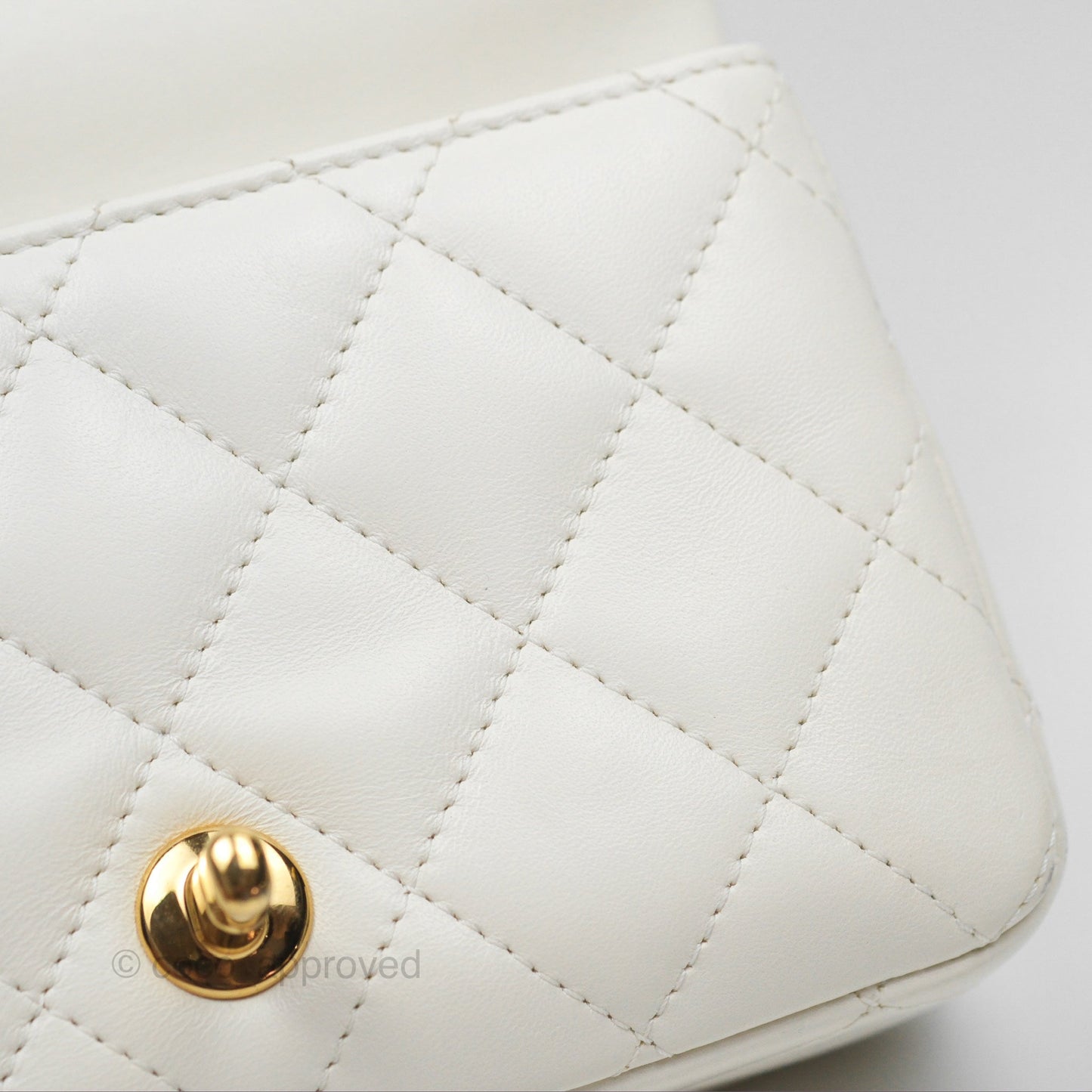 Chanel Top Handle Mini Flap Ivory White Lambskin Gold Hardware