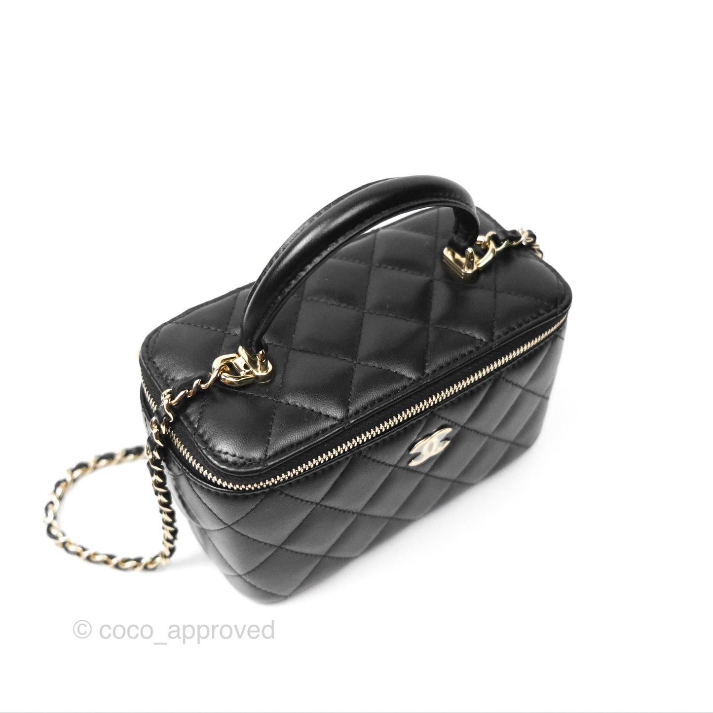 Chanel Vanity Rectangular Top Handle Black Lambskin Gold Hardware