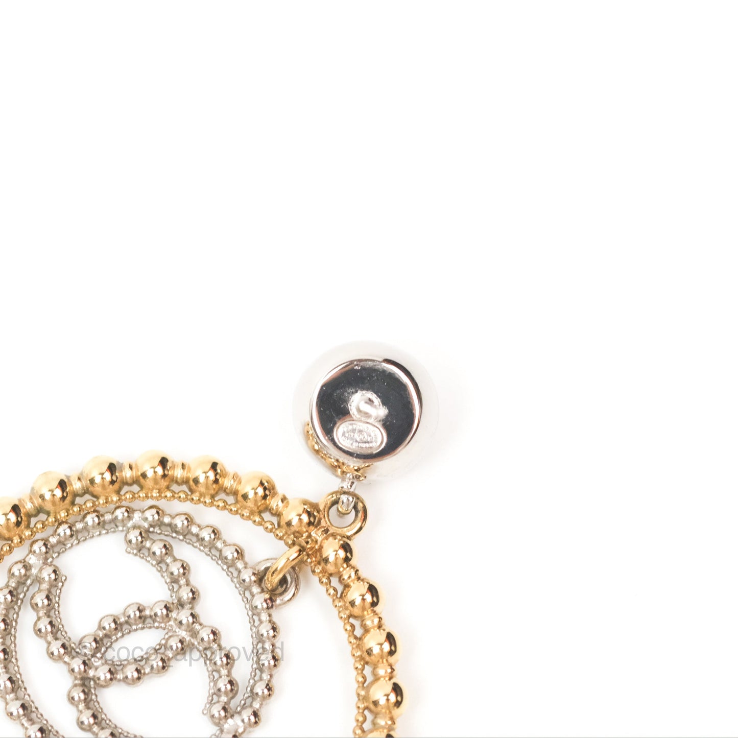 Chanel CC Hoop Drop Earrings Silver Gold Tone 22C