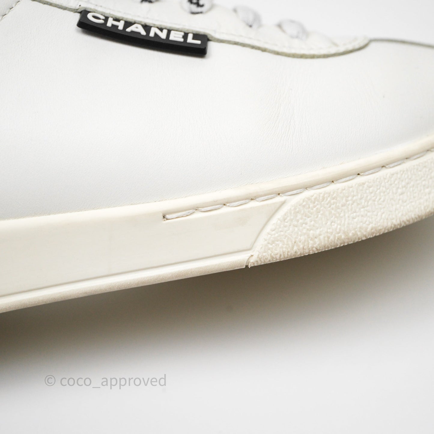 Chanel Logo Pull Tab Lace-up Sneakers White & Black Size 37.5