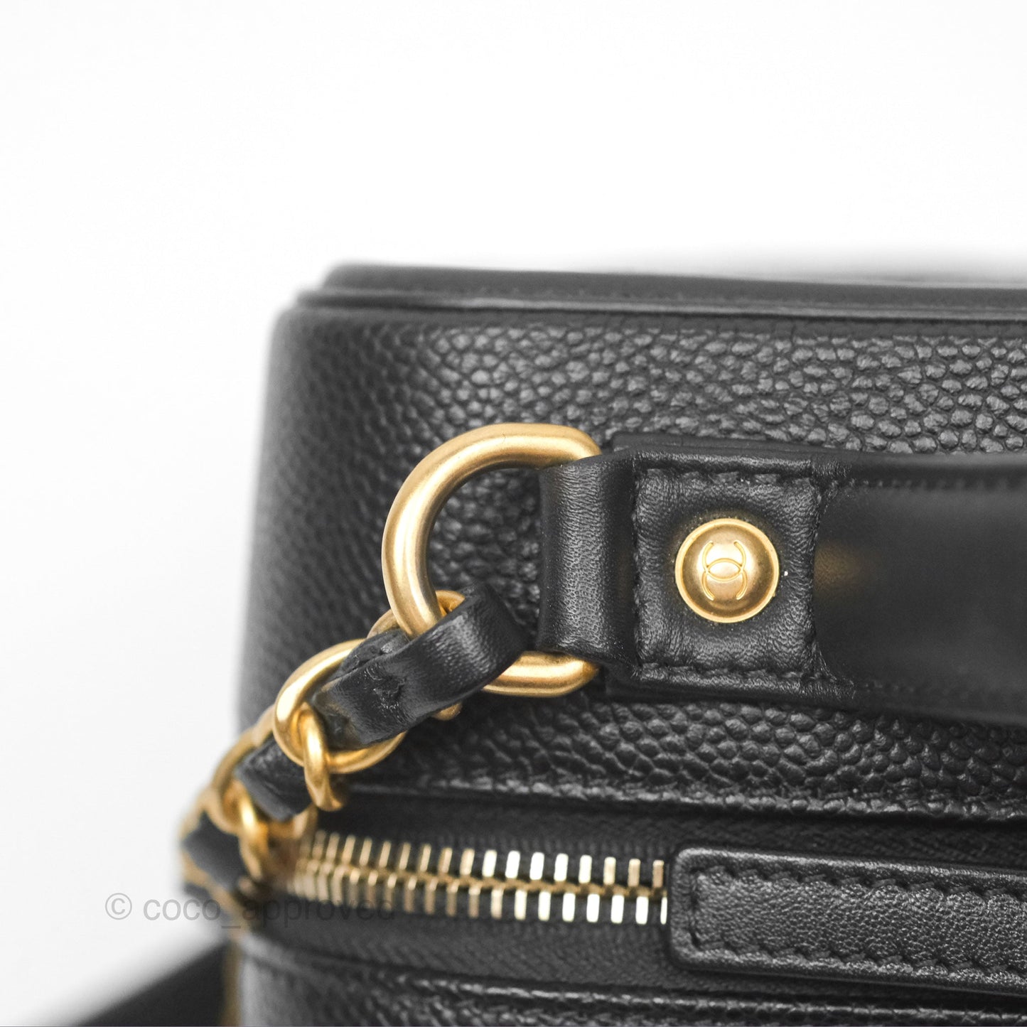 Chanel Quilted Medium CC Filigree Vanity Case Black Caviar Aged Gold Hardware