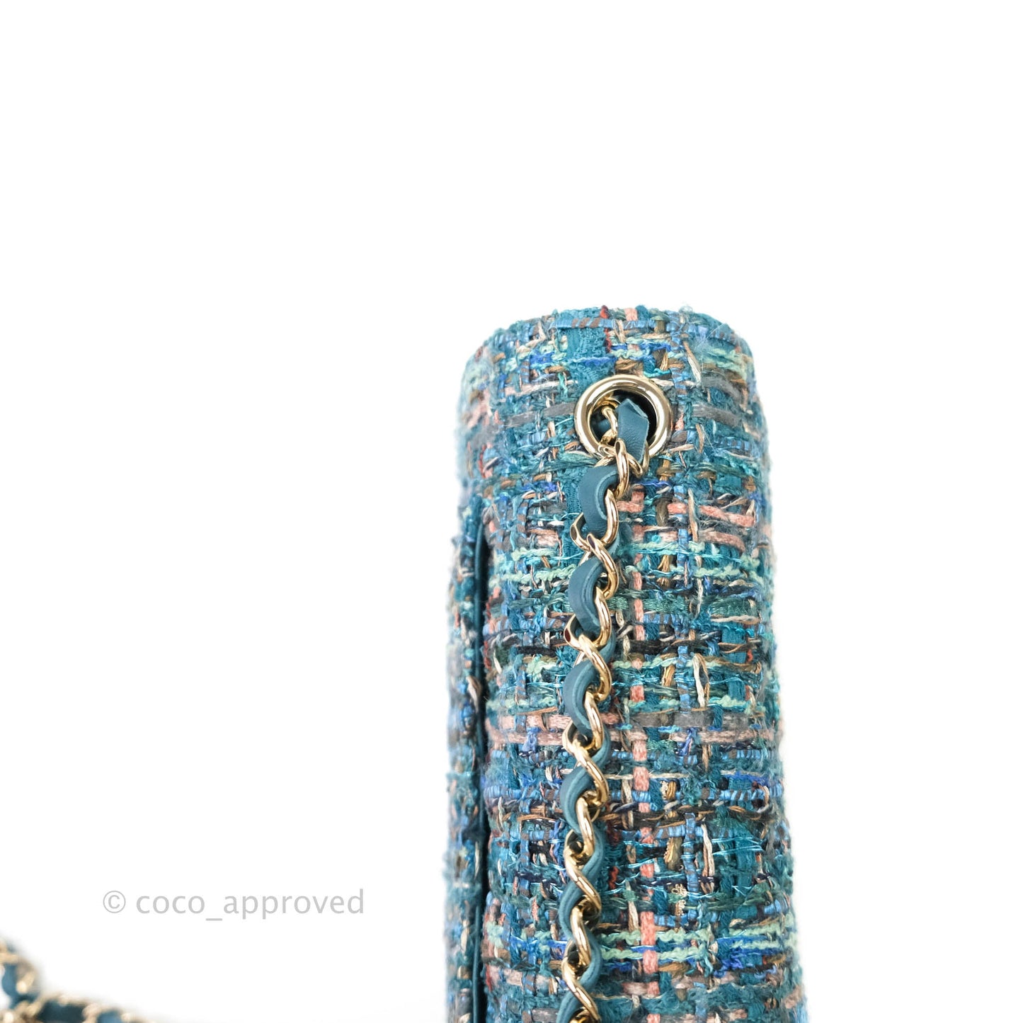 Chanel Quilted Mini Rectangular Turquoise Tweed Gold Hardware