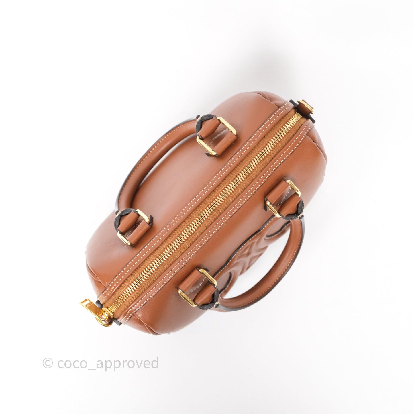 Celine Small Boston Bag Tan Calfskin Gold Hardware