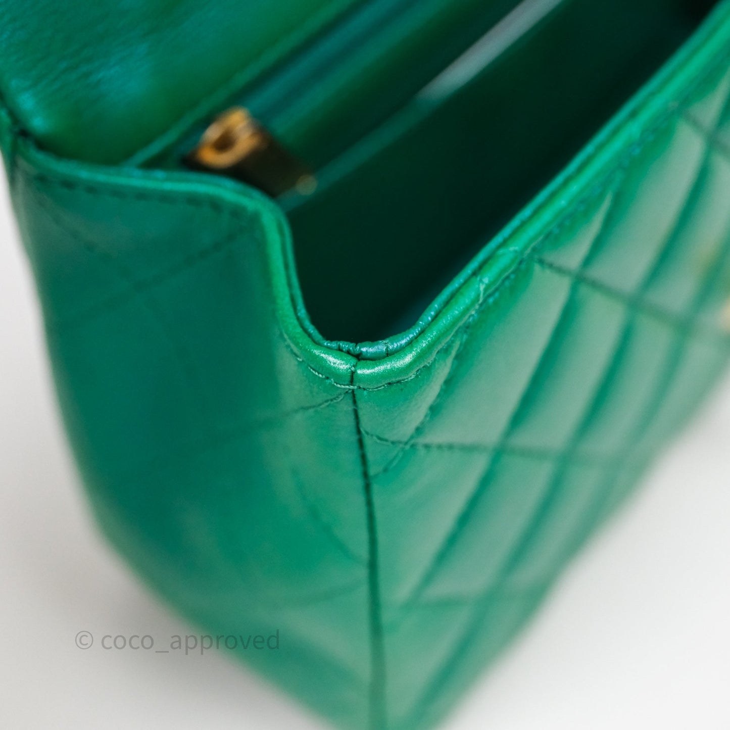Chanel Top Handle Mini Rectangular Flap Bag Iridescent Green Lambskin Aged Gold Hardware