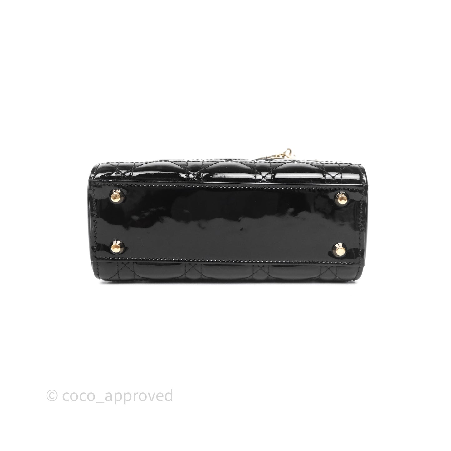Christian Dior Mini Lady Dior Black Cannage Patent Gold Hardware
