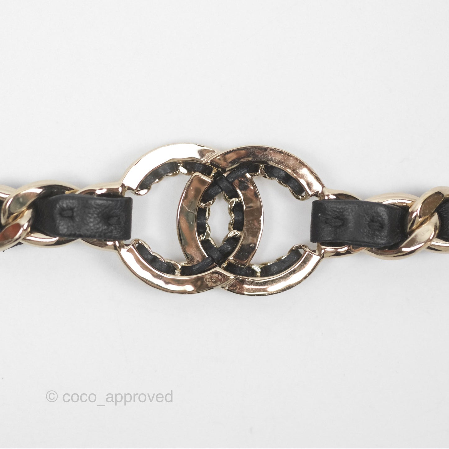 Chanel Black Leather CC Headband Gold Tone 22P