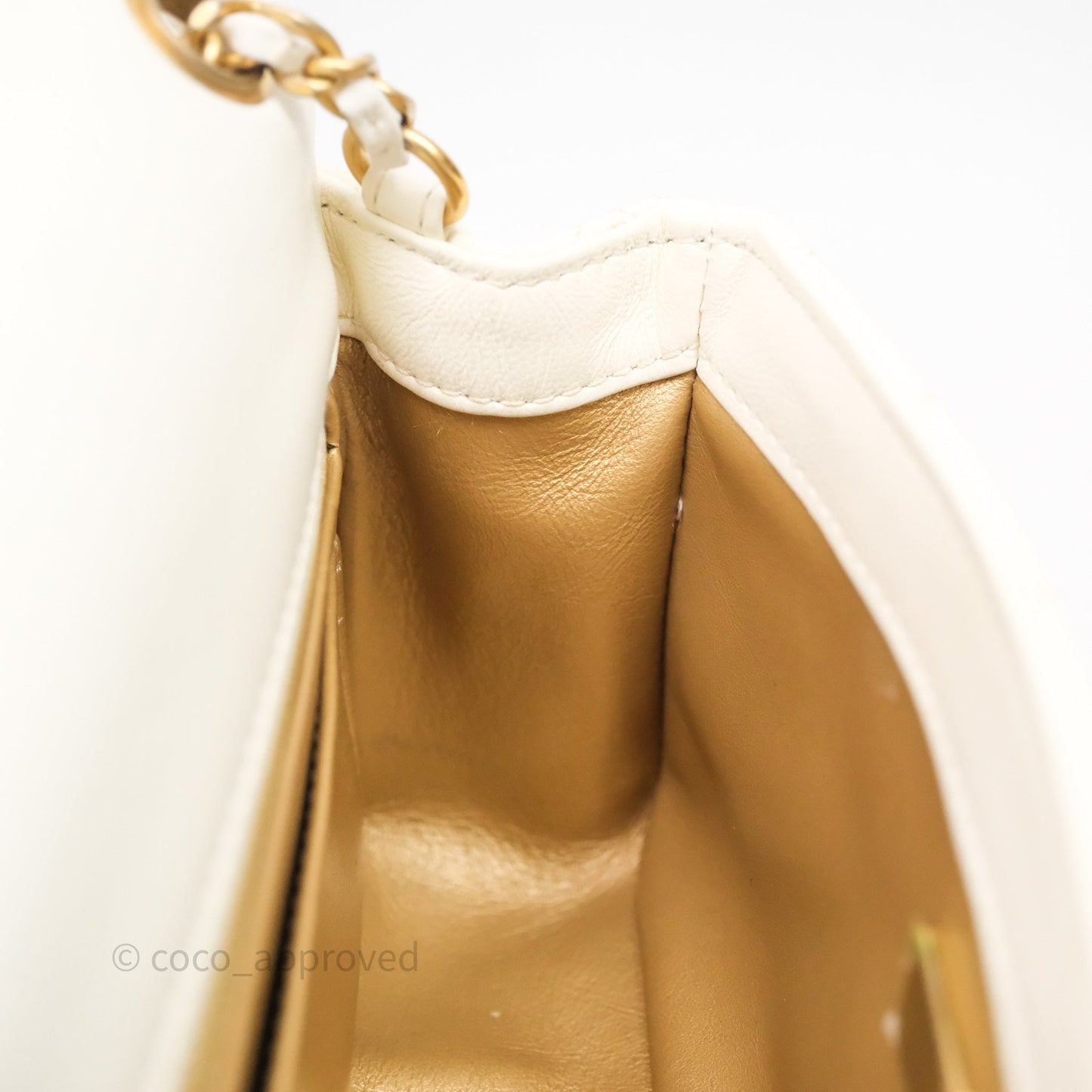 Chanel Mini Rectangular Pearl Crush White Lambskin Aged Gold Hardware