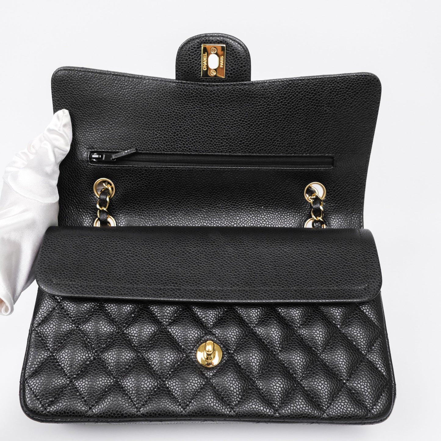 Chanel Classic M/L Medium Flap Quilted Black Caviar Gold Hardware