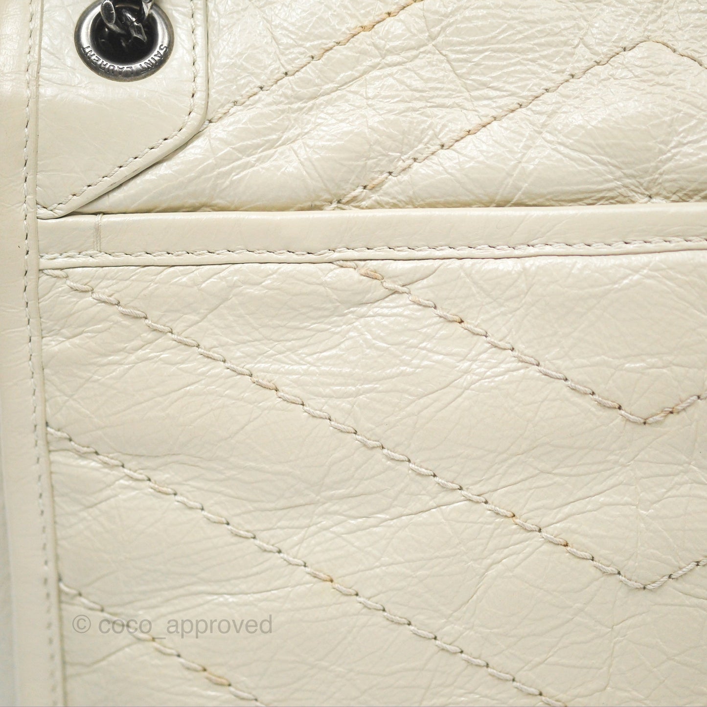 Saint Laurent Niki Baby Chain Bag Blanc Vintage Calfskin Brushed Palladium Hardware