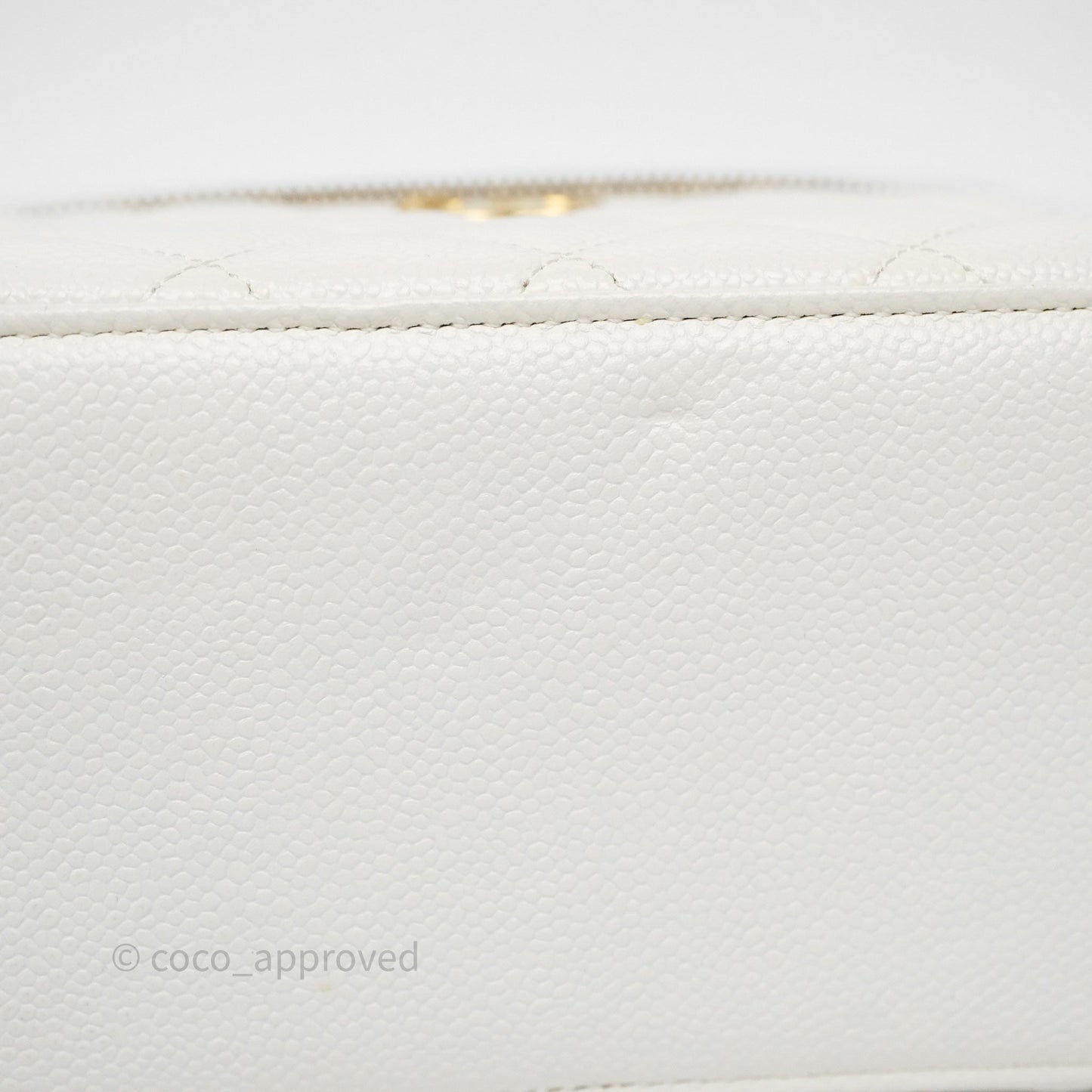 Chanel Logo Top Handle Vanity Rectangular White Caviar Aged Gold Hardware