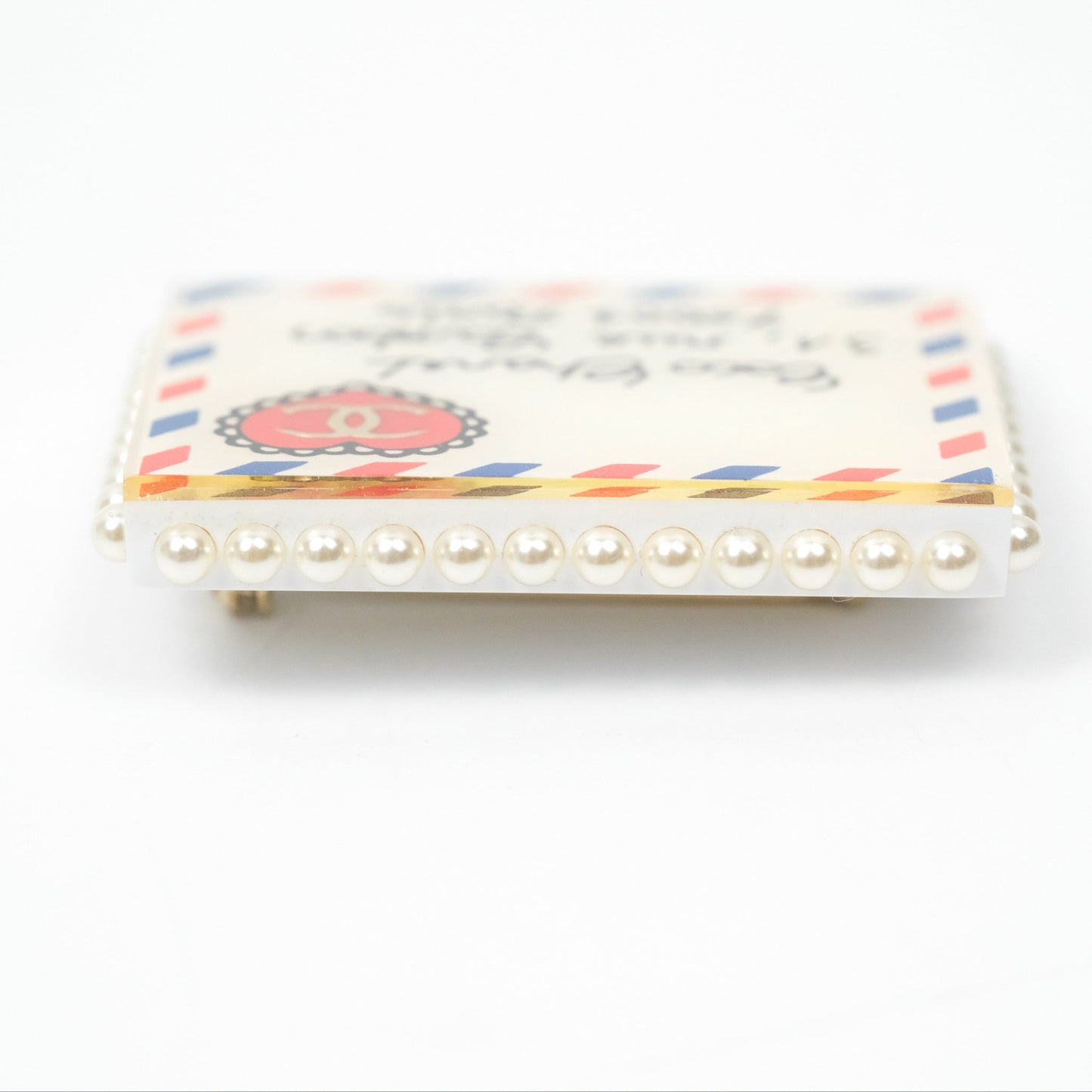 Chanel CC Postcard Pearl Brooch Gold Tone 19C