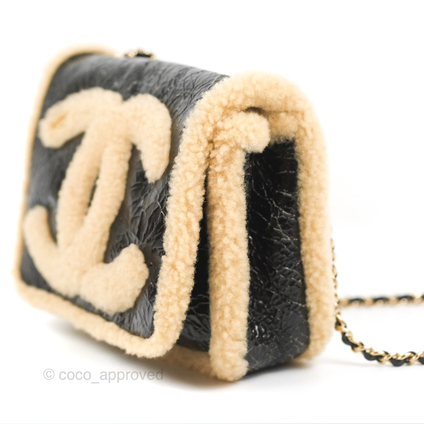 Chanel Mania CC Shearling Flap Bag Black Crumpled Glazed Sheepskin