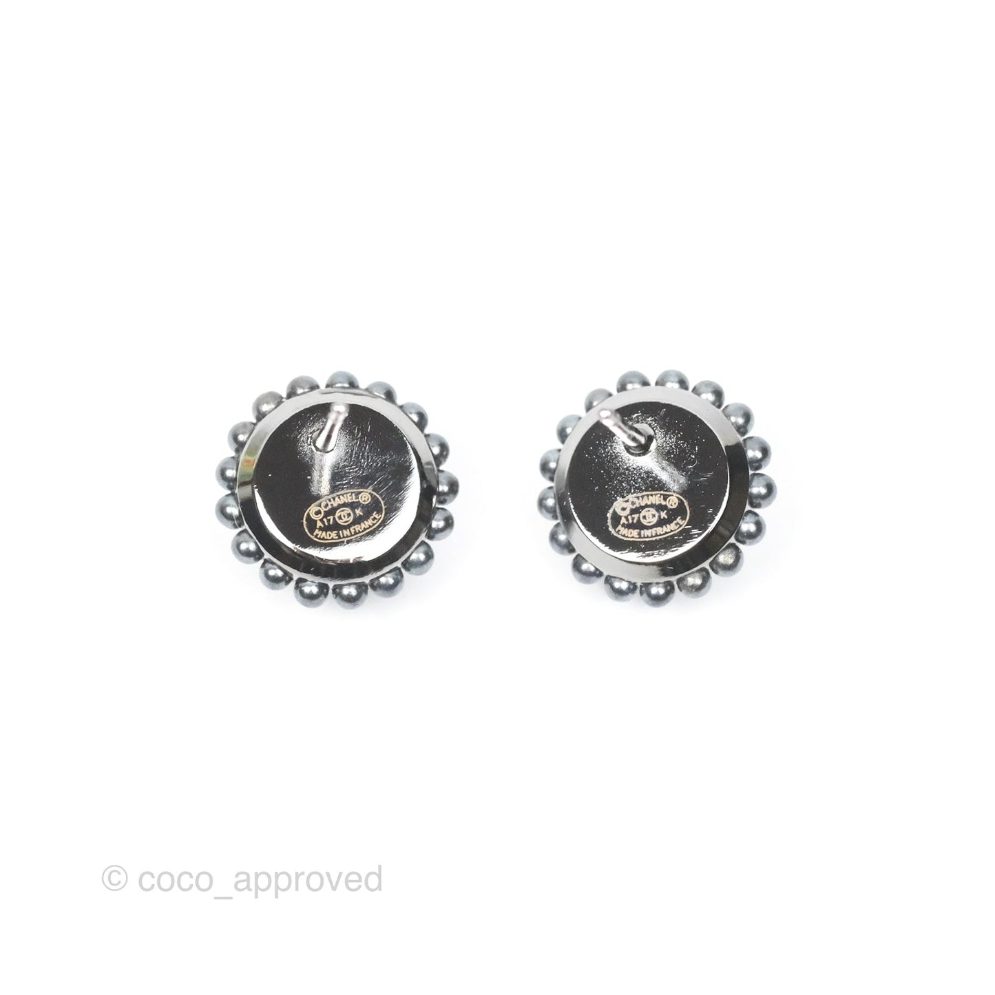 Chanel CC Round Earrings Gun Metal 17K