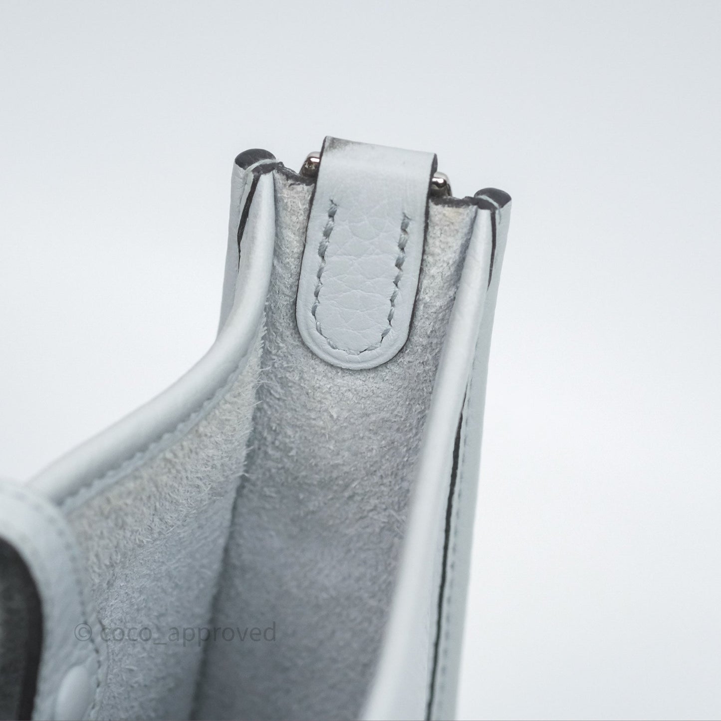 Hermès Mini Evelyne 16 Bleu Pale 08 Clemence Palladium Hardware
