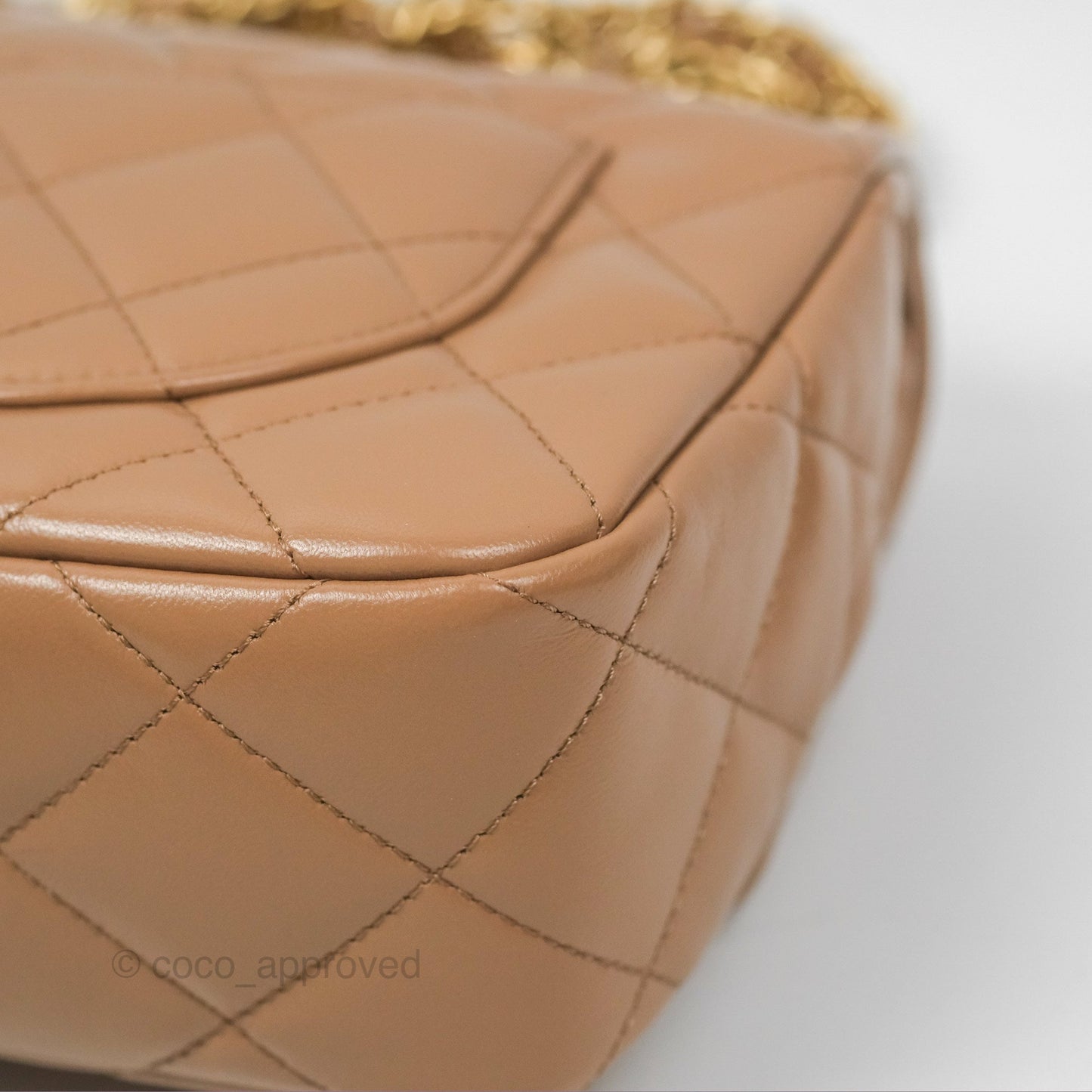 Chanel Top Handle Flap Bag Beige Shiny Lambskin Gold Hardware 23A