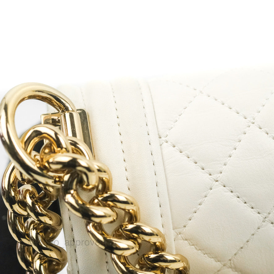 Chanel Medium Boy Bag White Calfskin Gold Hardware