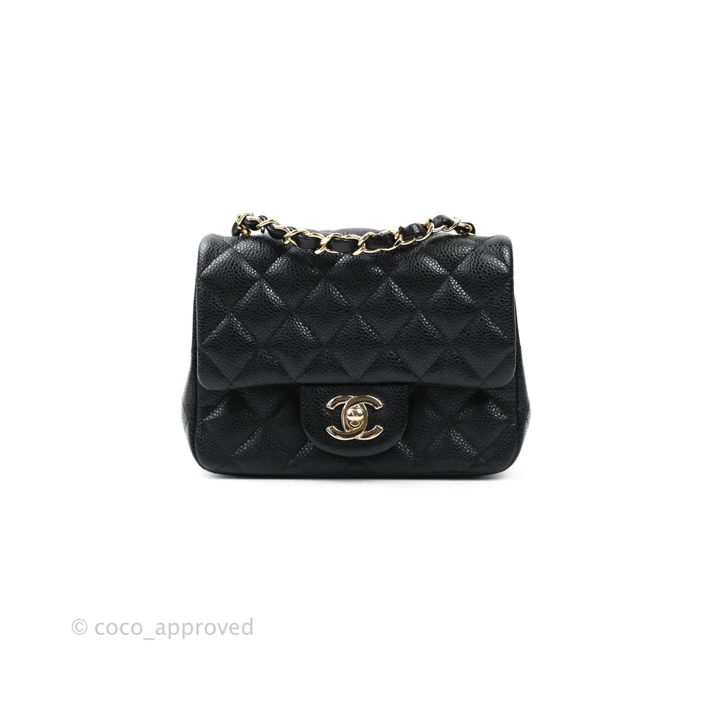 Chanel Mini Square Black Caviar Gold Hardware 18S