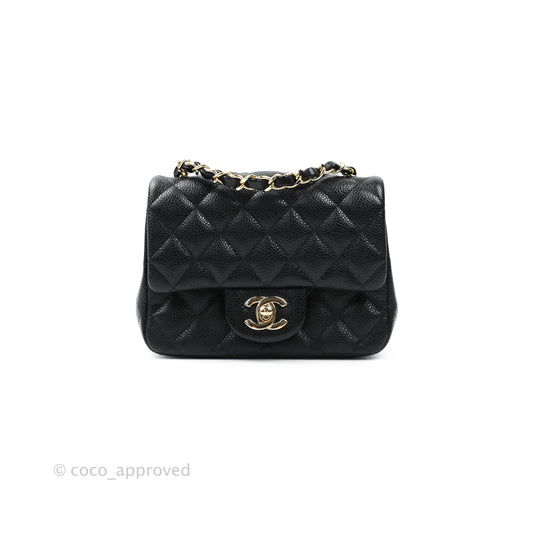 Chanel Mini Square Black Caviar Gold Hardware 18S