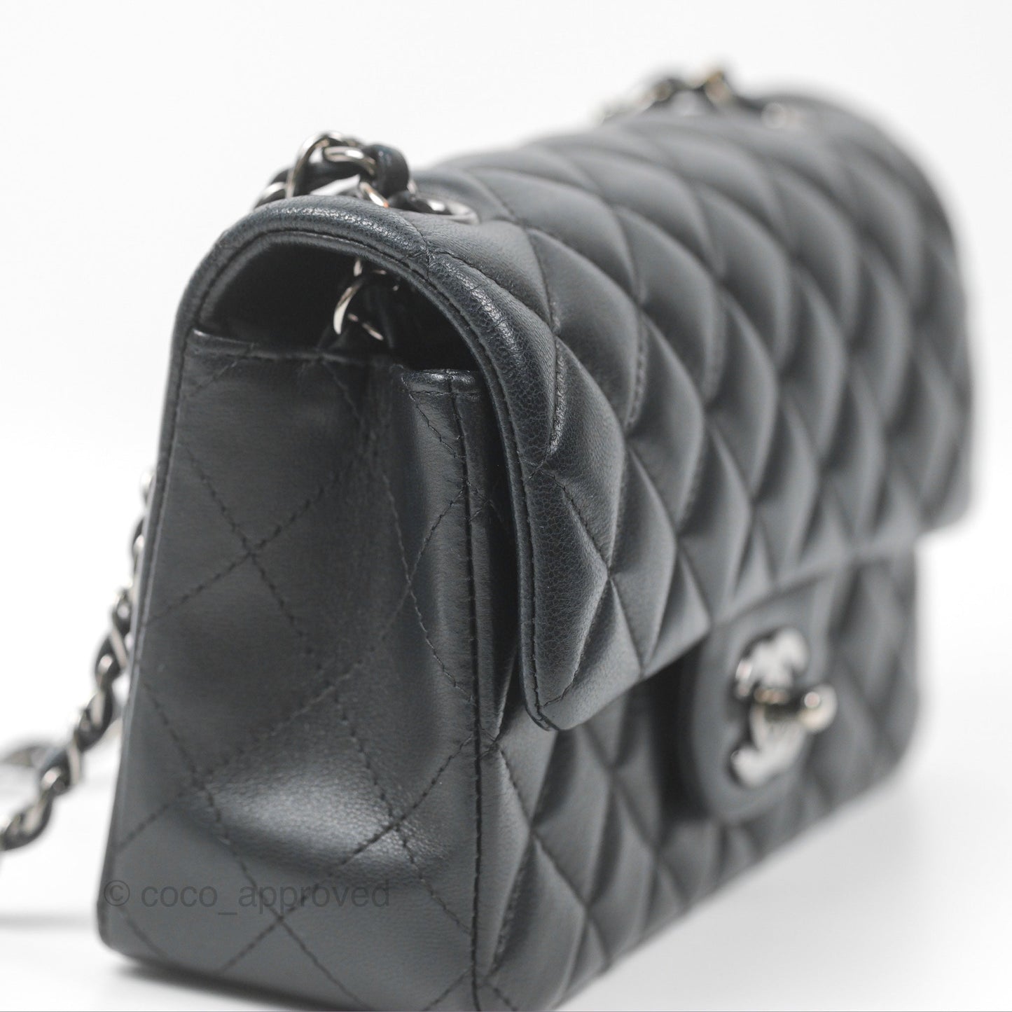 Chanel Quilted Mini Rectangular Flap Black Lambskin Silver Hardware