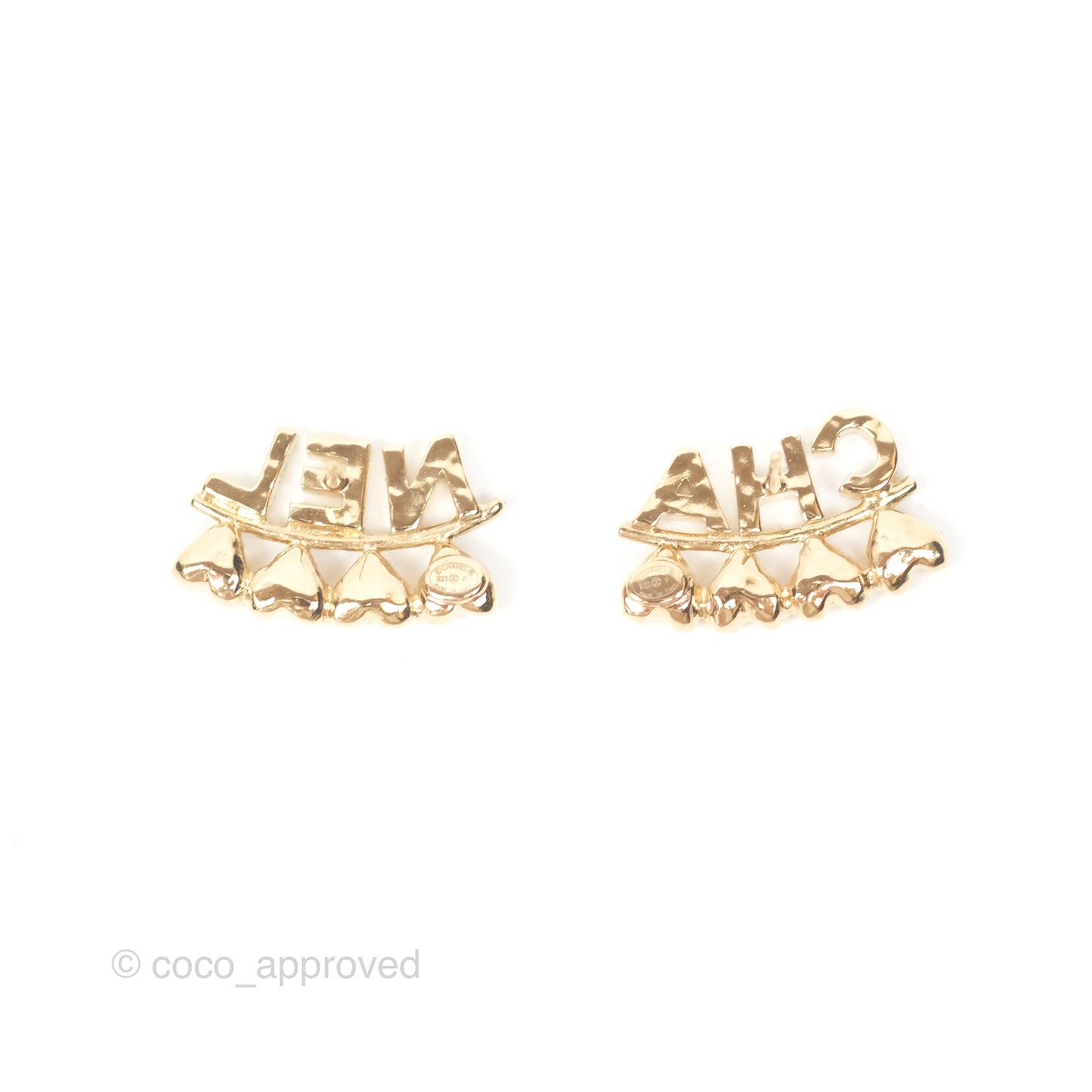Chanel Crystal CHA-NEL Heart Earrings Gold Tone 23P