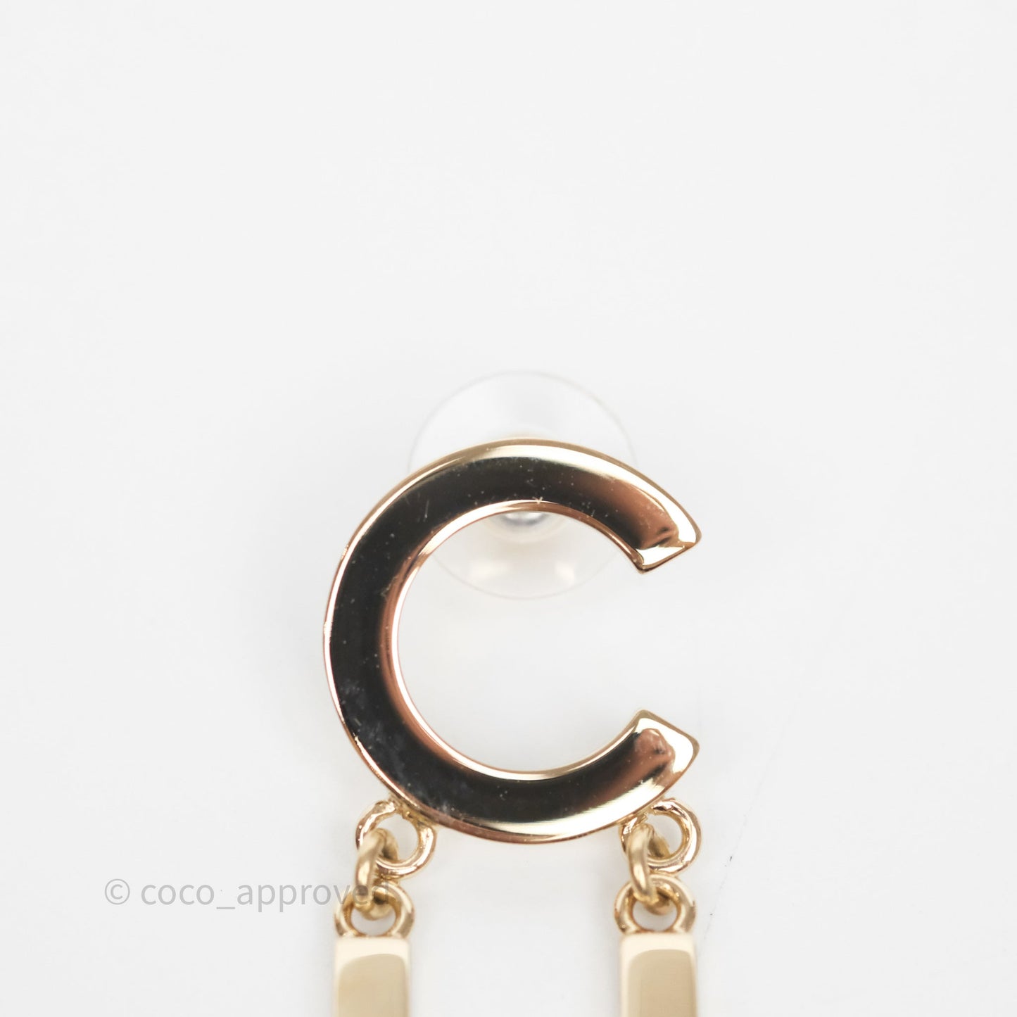 Chanel Letter Cha-Nel Logo Drop Earrings Gold Tone 20V