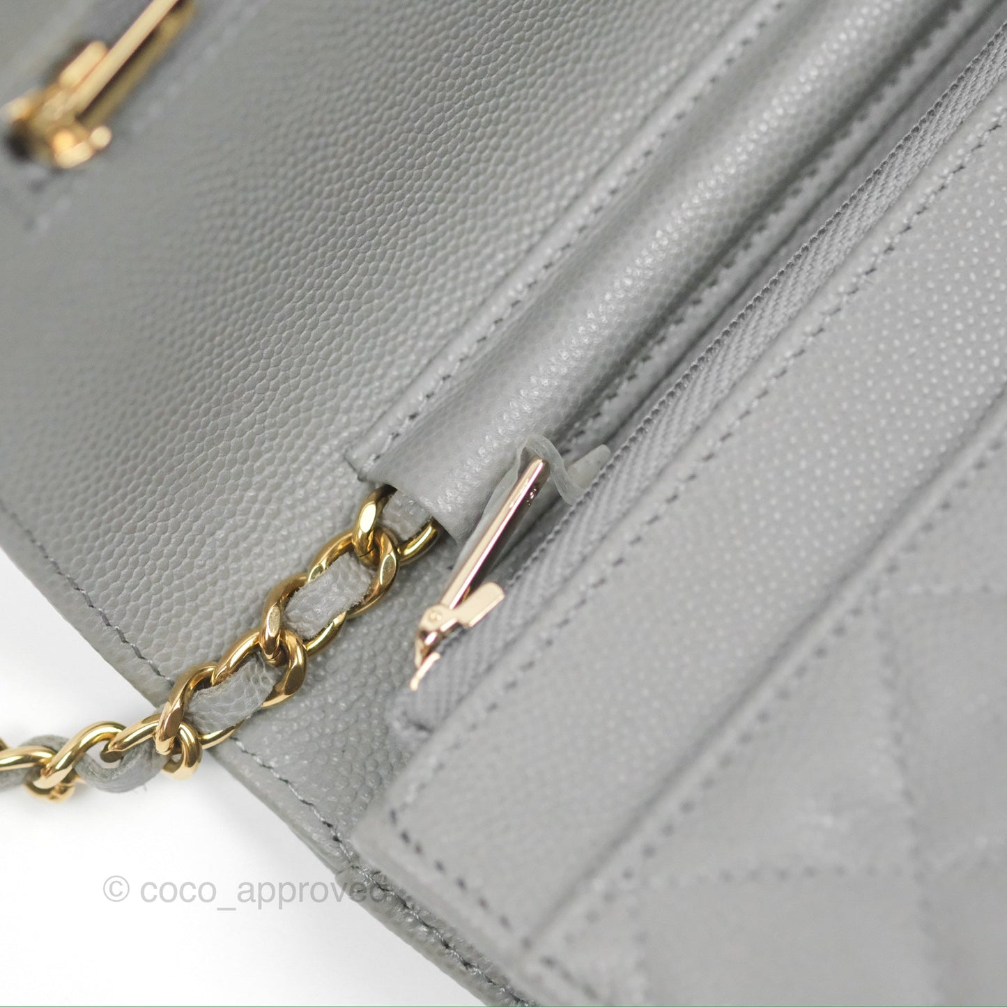 Chanel Classic Wallet on Chain WOC Quilted Grey Caviar Gold Hardware