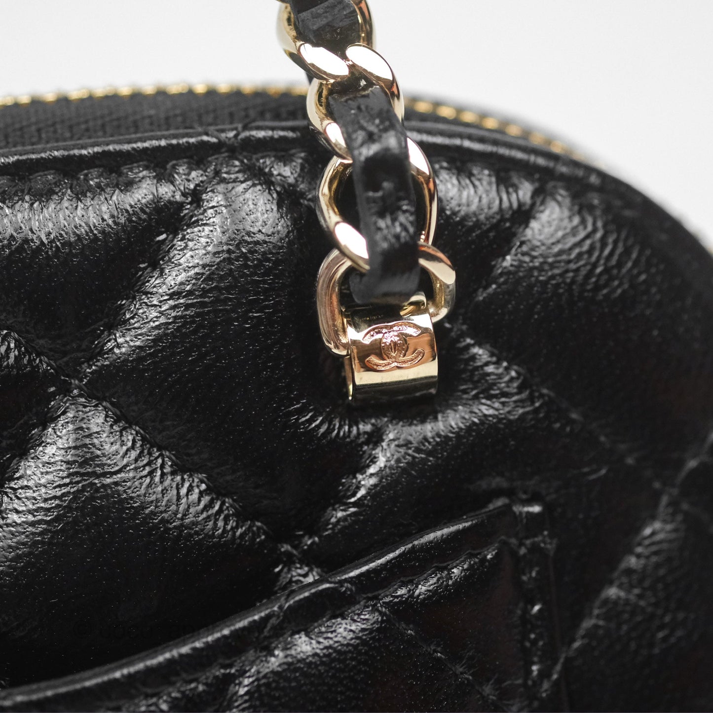 Chanel Mini Handle Clutch with Chain Black Shiny Lambskin Gold Hardware