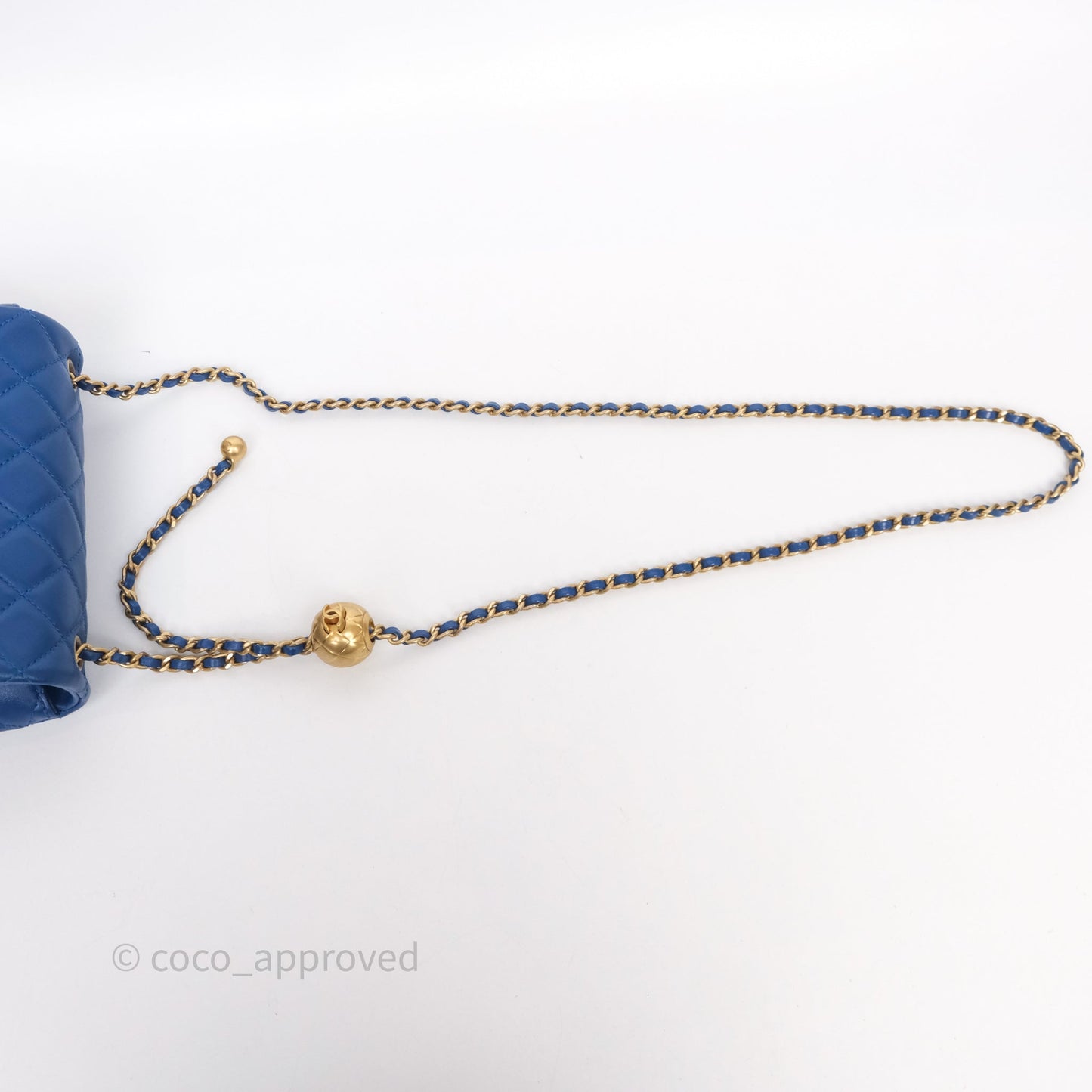 Chanel Pearl Crush Mini Square Quilted Blue Lambskin Aged Gold Hardware