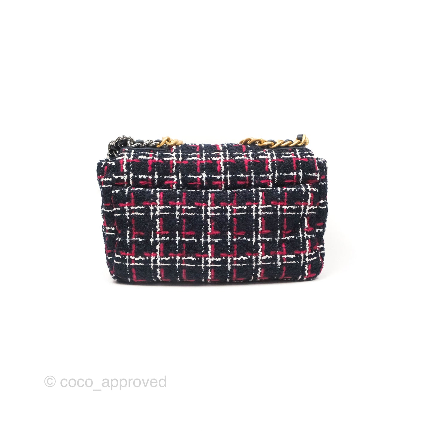 Chanel 19 Small Navy Grid Tweed Mixed Hardware