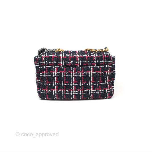 Chanel 19 Small Navy Grid Tweed Mixed Hardware