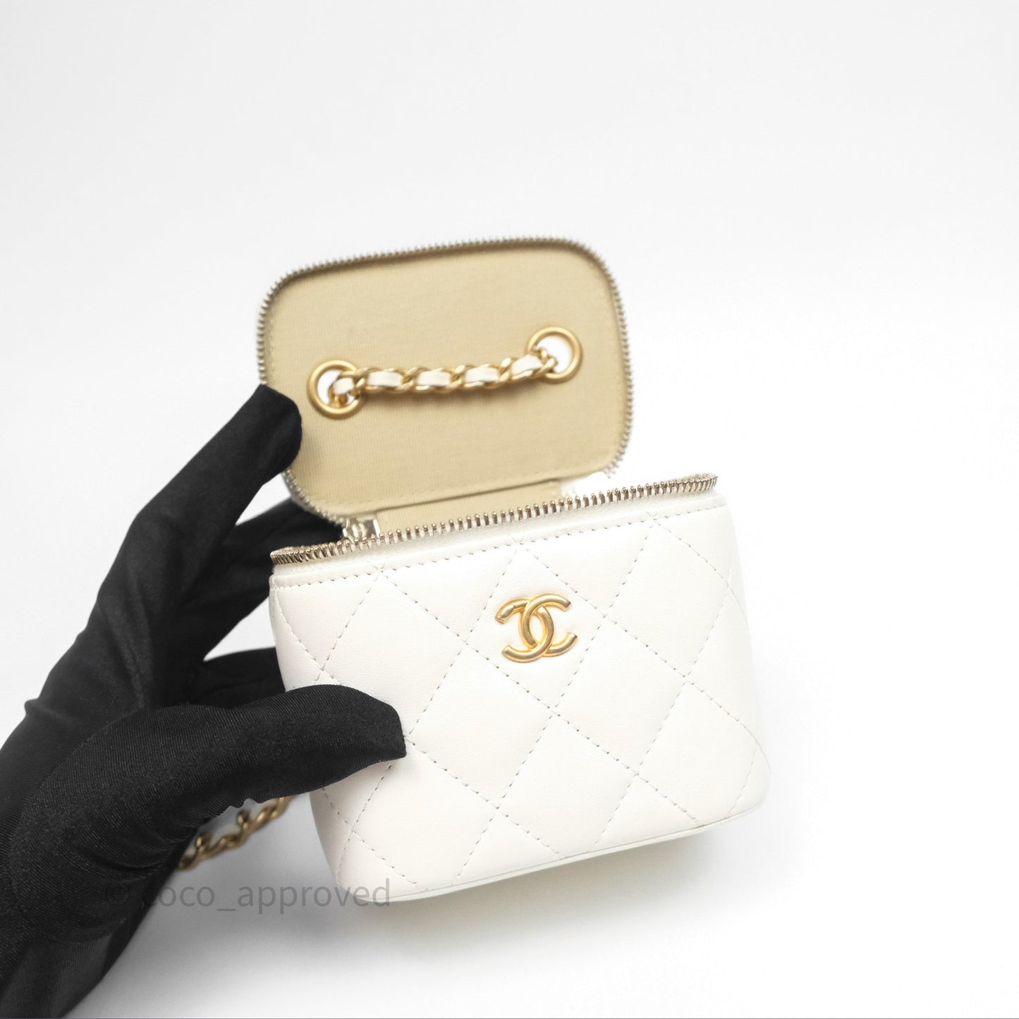 Chanel Mini Pearl Crush Vanity With Chain Ivory White Aged Gold Hardware