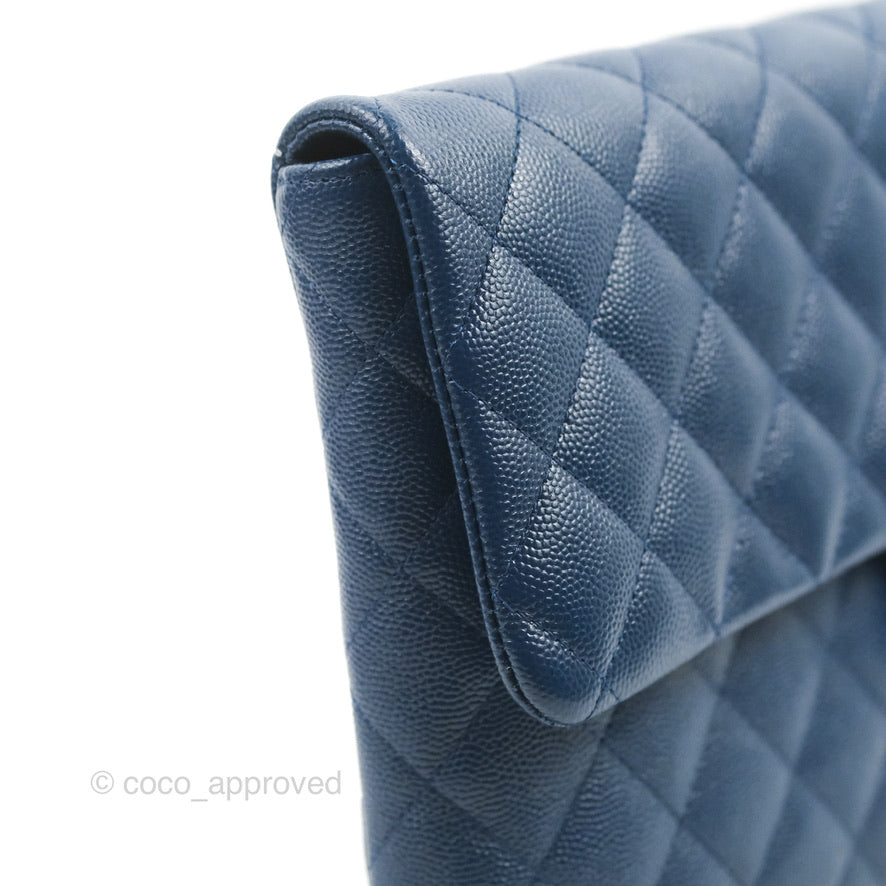 Chanel Quilted Caviar Navy Timeless Clutch Gold Hardware