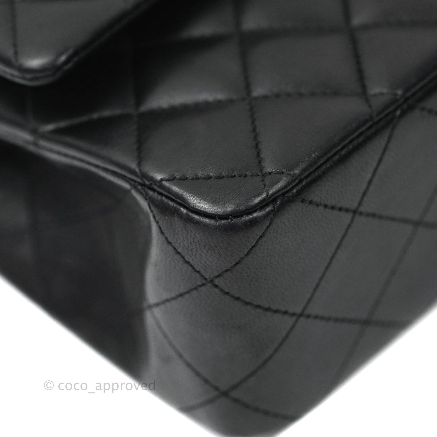 Chanel Classic M/L Medium Double Flap Black Lambskin Silver Hardware